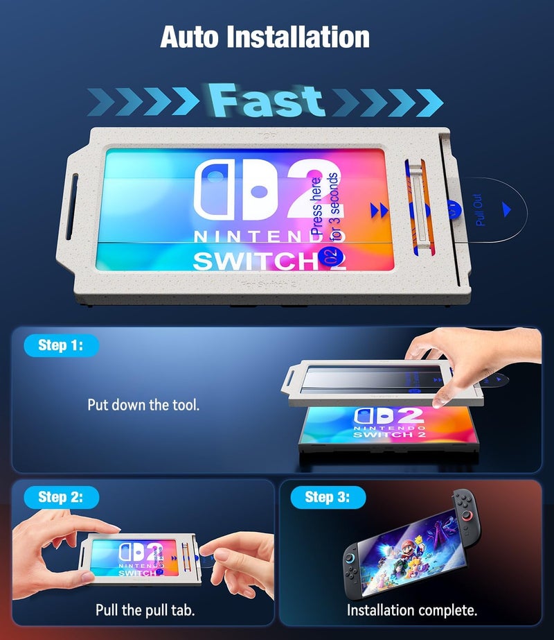 Hoerrye for Nintendo Switch 2 Screen Protector - 2025 Switch2 9H Tempered Glass, HD Clear with Auto Dust Removal, Anti-Scratch & Bubble-Free Installation Kit (2 Pack) - Image 3